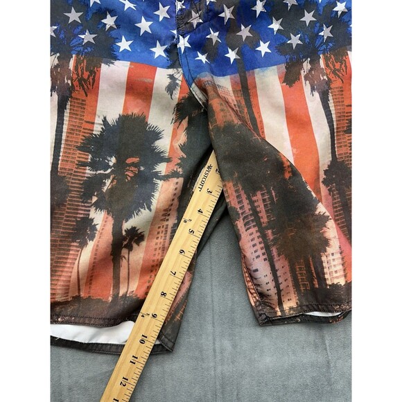 Joe Boxer Board Shorts Men's 40 Retro Tropical Stars Patriotic Unlined Blue Red - Picture 8 of 10